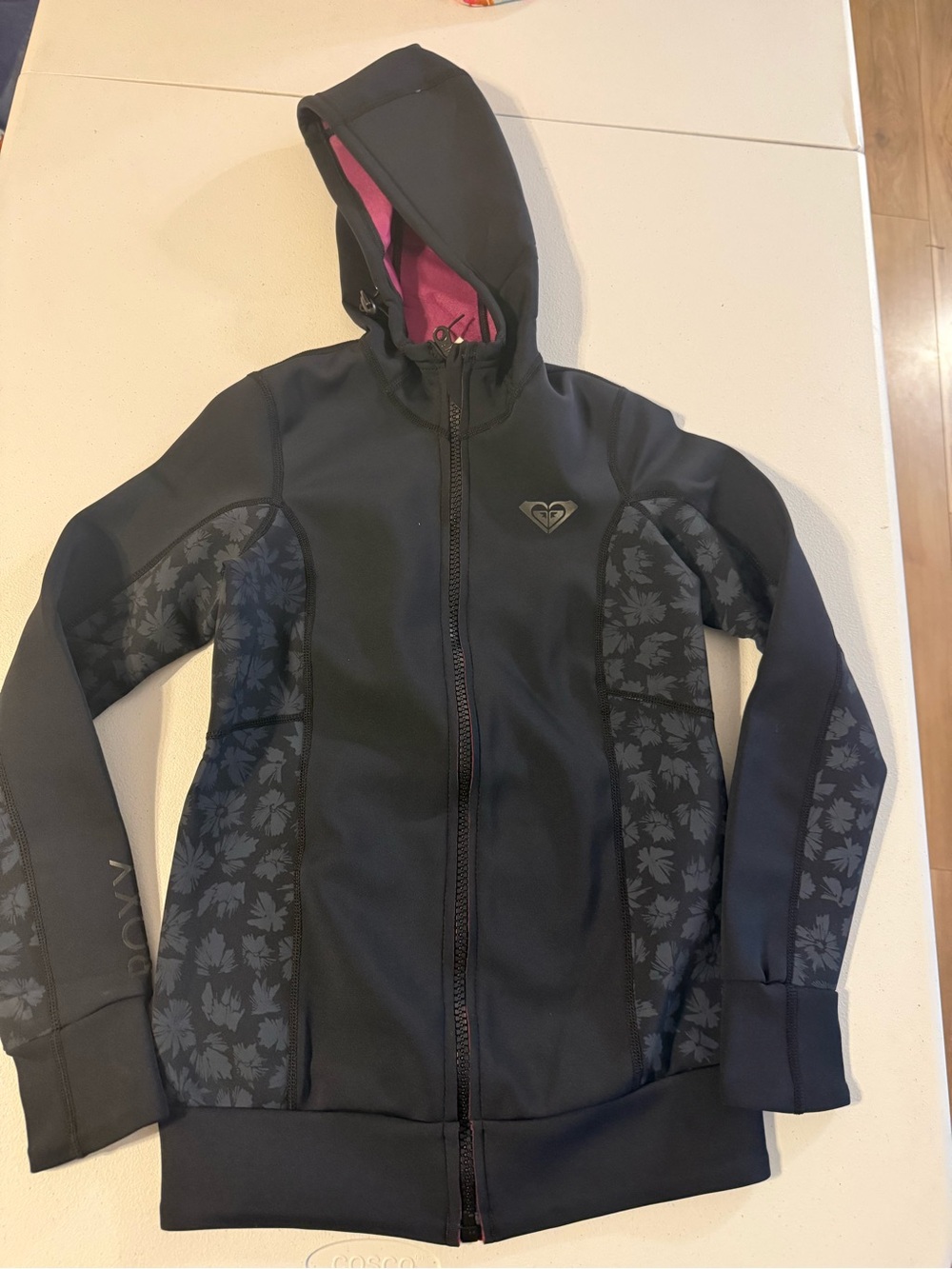 NEW ROXY Size 4 swell 1.0 paddle jacket hooded wetsuit women's black pink